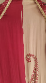 Pink Masleen Handwork Unstitched suit with print and mirrors