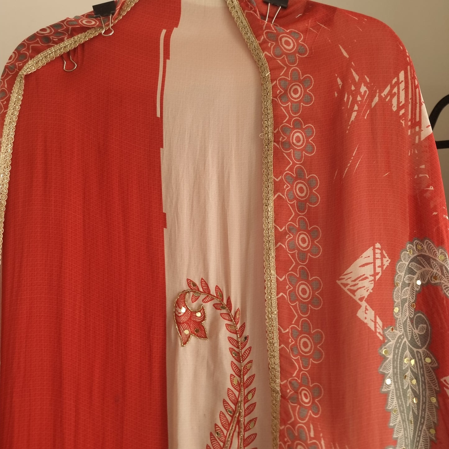 Masleen Handwork Unstitched suit with print and mirrors