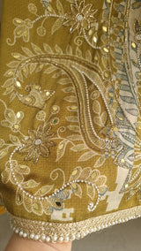 Masleen Handwork Unstitched suit with print and mirrors