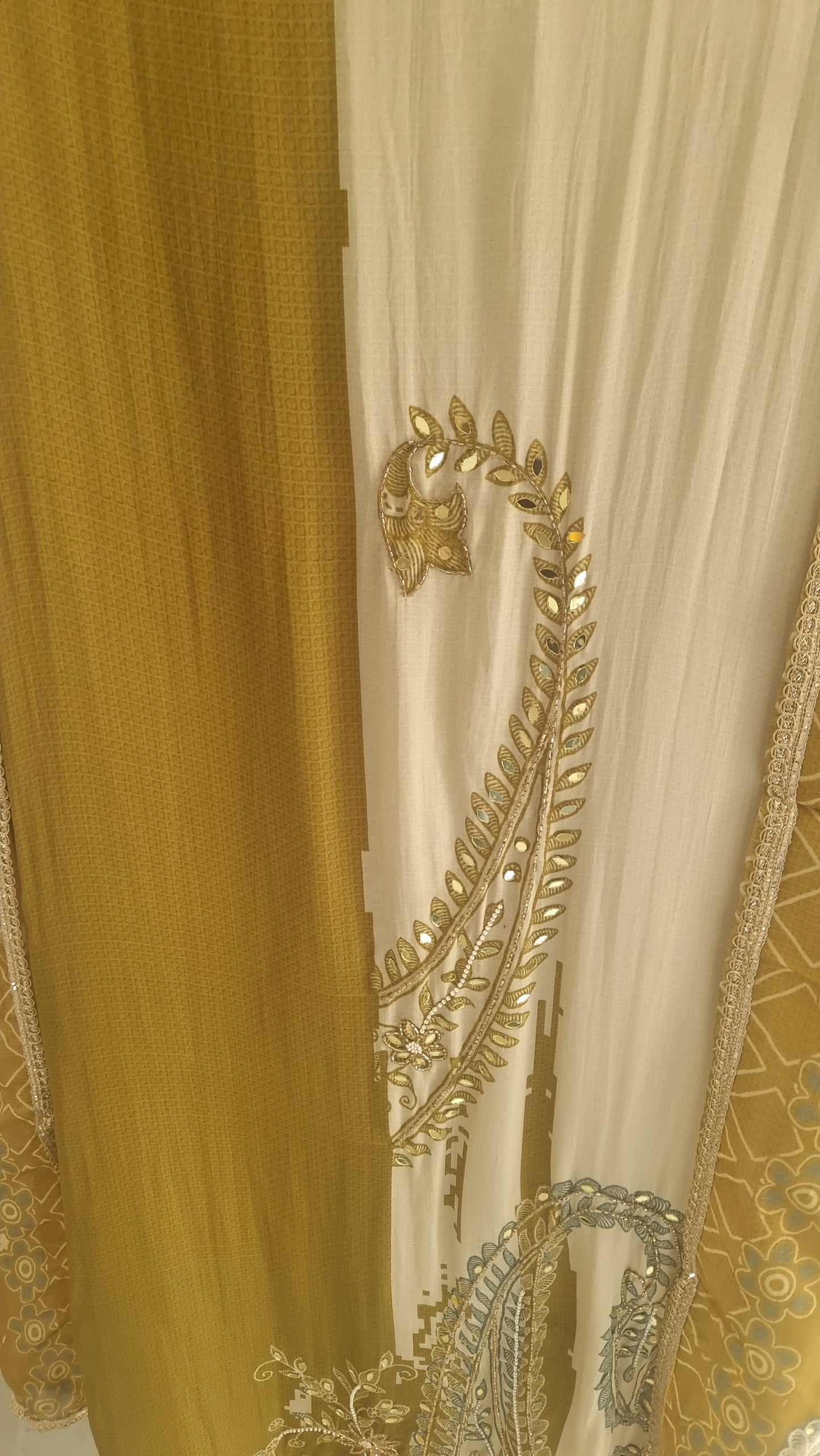 Masleen Handwork Unstitched suit with print and mirrors