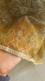 Masleen Handwork Unstitched suit with print and mirrors