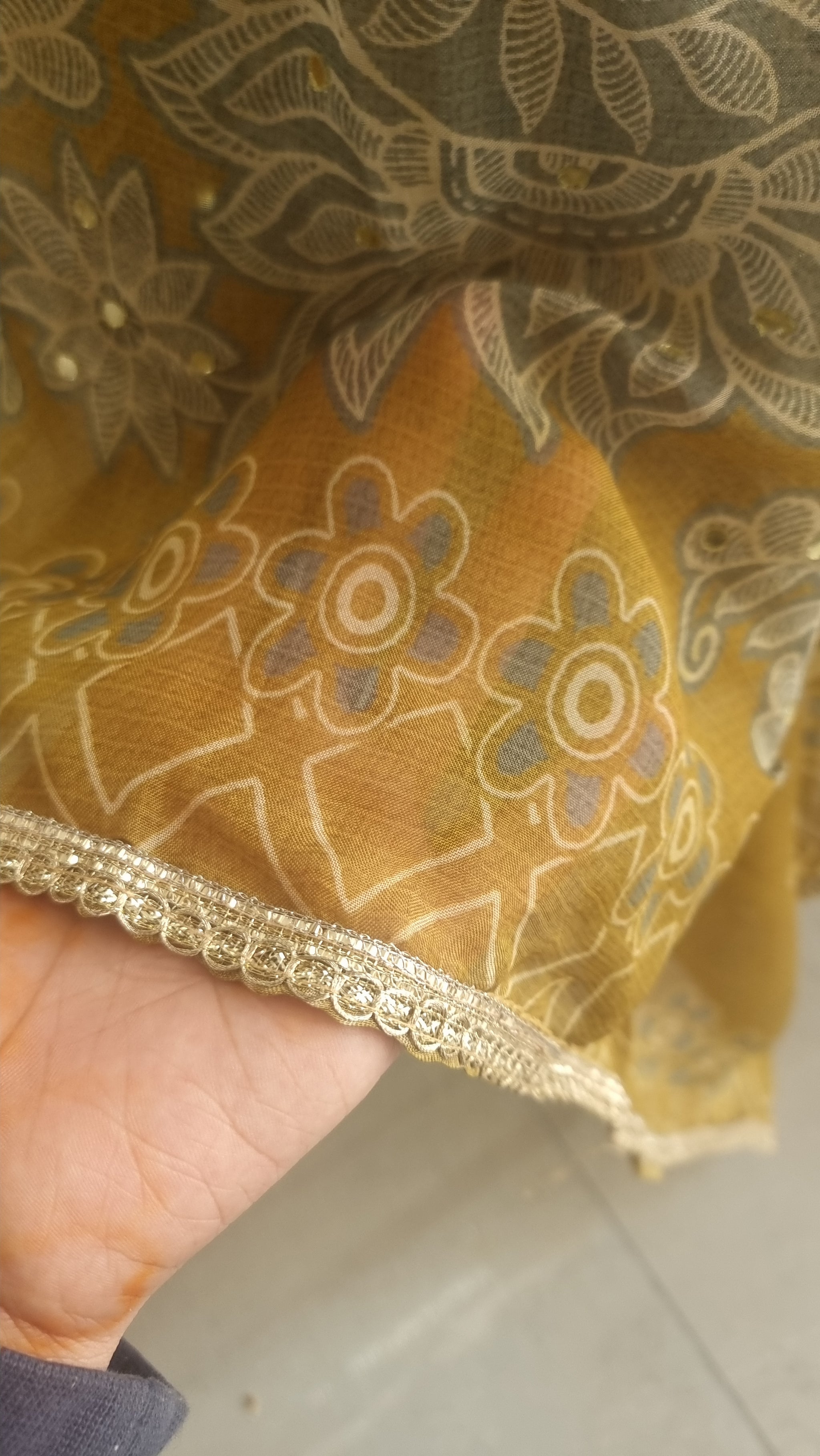 Masleen Handwork Unstitched suit with print and mirrors