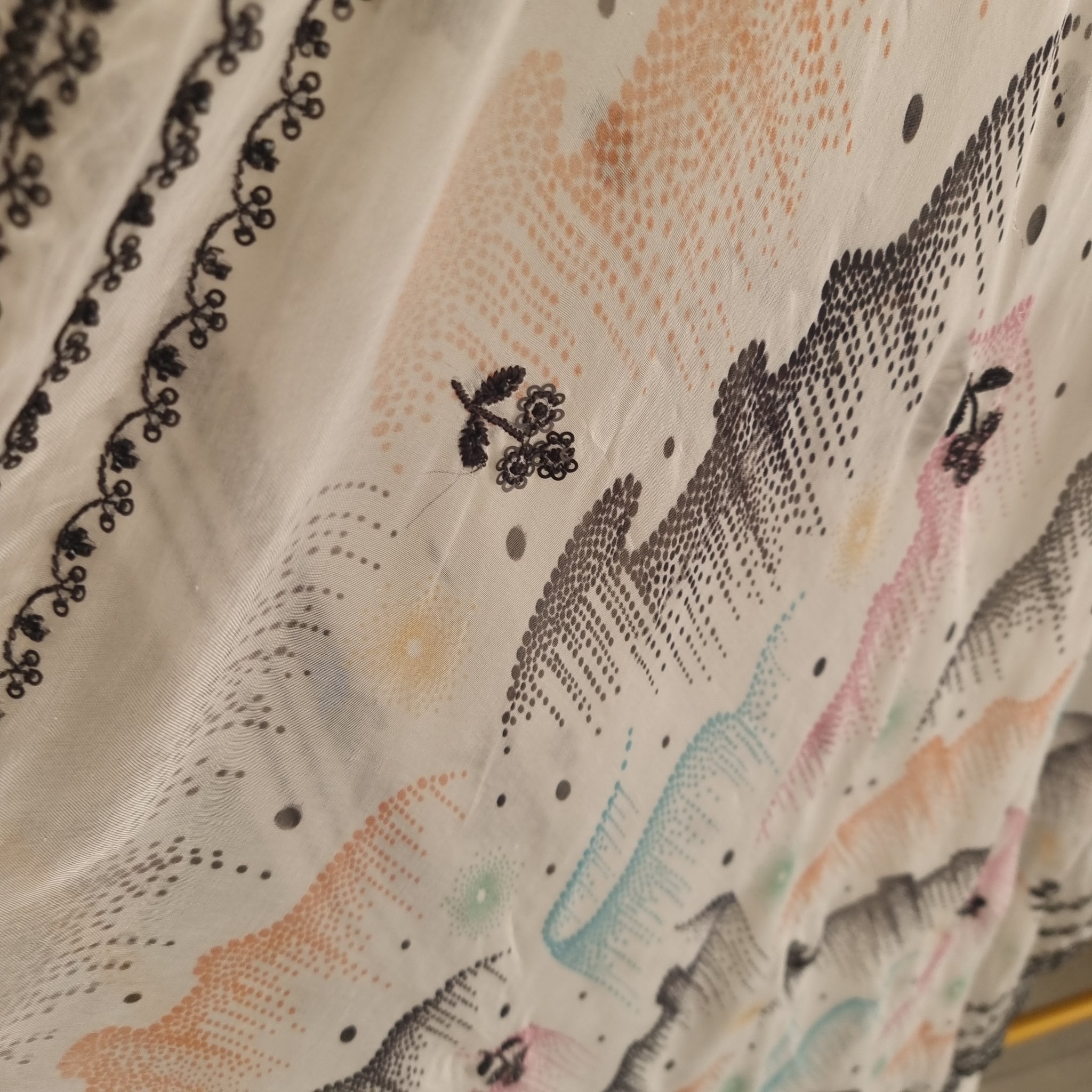 Opada Silk white with multi color thread work.