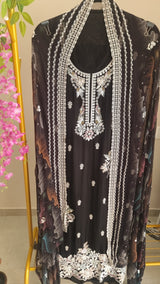 Black Opada Silk with multi color thread work.