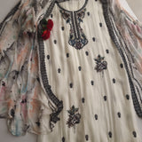 Opada Silk white with multi color thread work.