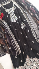 Black Opada Silk with multi color thread work.