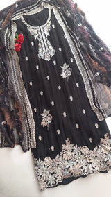 Black Opada Silk with multi color thread work.