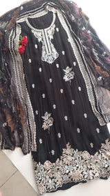 Black Opada Silk with multi color thread work.