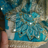 Blue Masleen Handwork Unstitched suit with print and mirrors