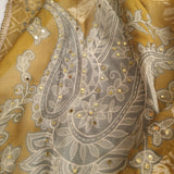 Masleen Handwork Unstitched suit with print and mirrors