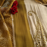 Masleen Handwork Unstitched suit with print and mirrors