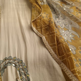 Masleen Handwork Unstitched suit with print and mirrors