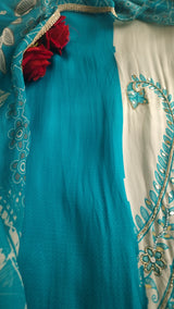 Blue Masleen Handwork Unstitched suit with print and mirrors