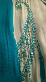 Blue Masleen Handwork Unstitched suit with print and mirrors