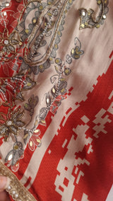 Masleen Handwork Unstitched suit with print and mirrors