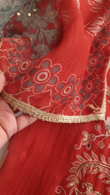 Masleen Handwork Unstitched suit with print and mirrors