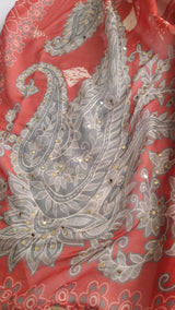 Masleen Handwork Unstitched suit with print and mirrors