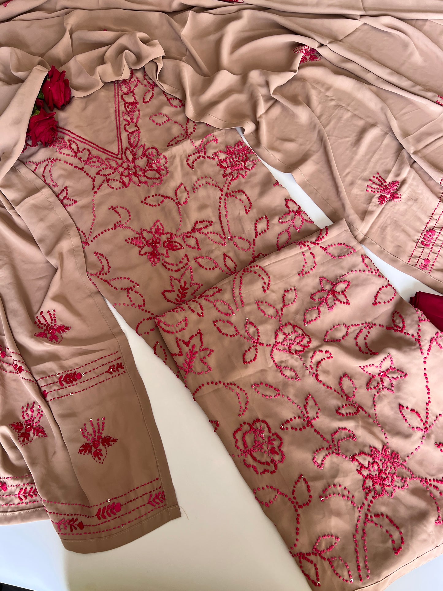 Knot Embroidery Unstitched suit set 3 pc