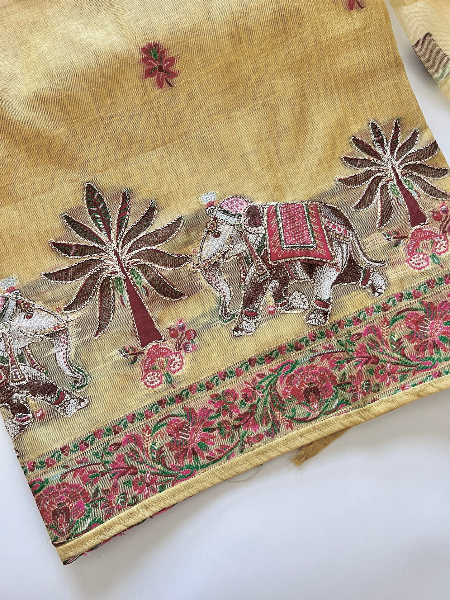 Yellow Cotton Jamdani work dress material unstitched Suit set
