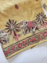 Yellow Cotton Jamdani work dress material unstitched Suit set