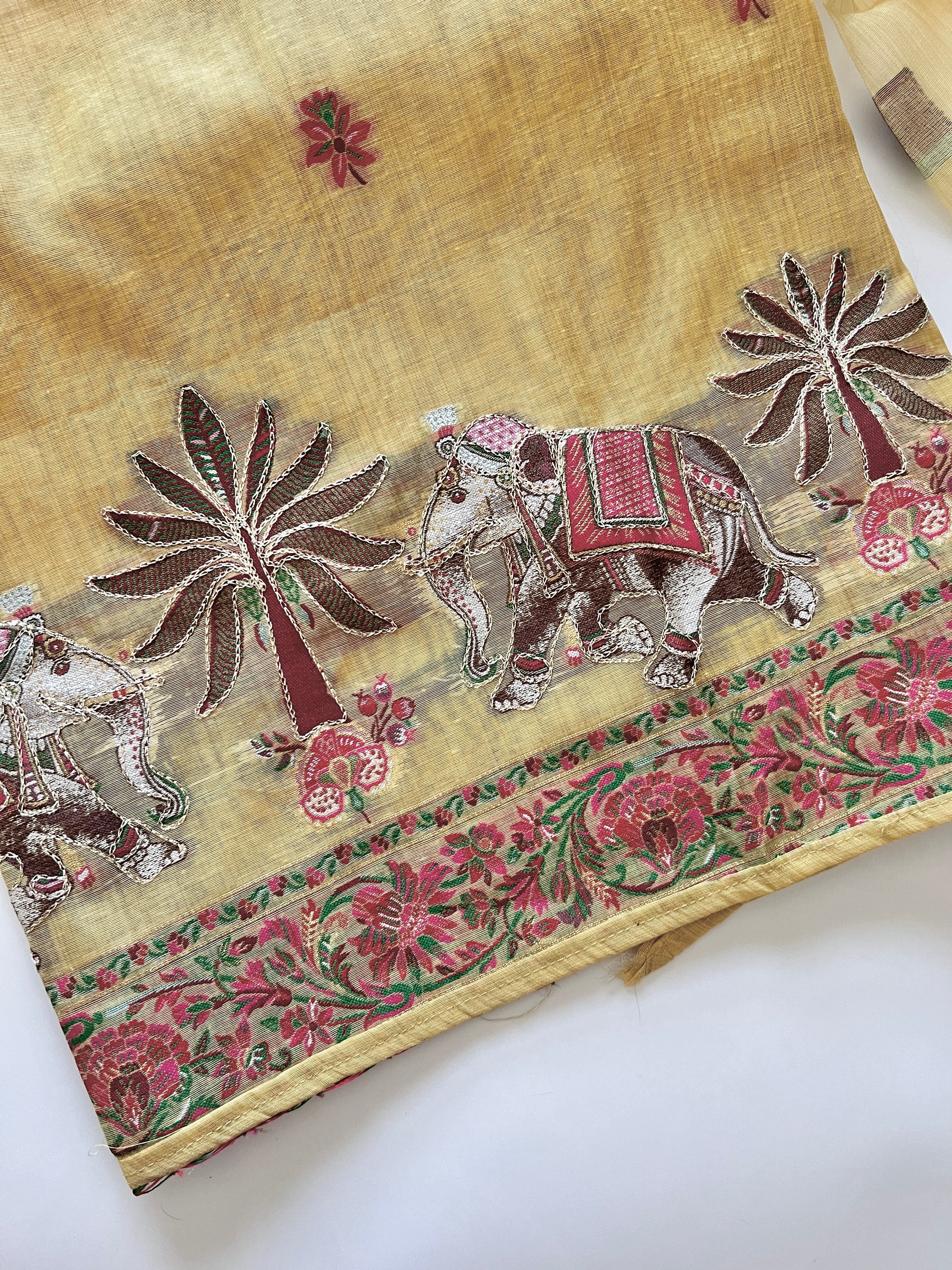 Yellow Cotton Jamdani work dress material unstitched Suit set