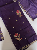 Purple Pitta with thread work on Mul Chanderi dress material - Unstitched Suit set