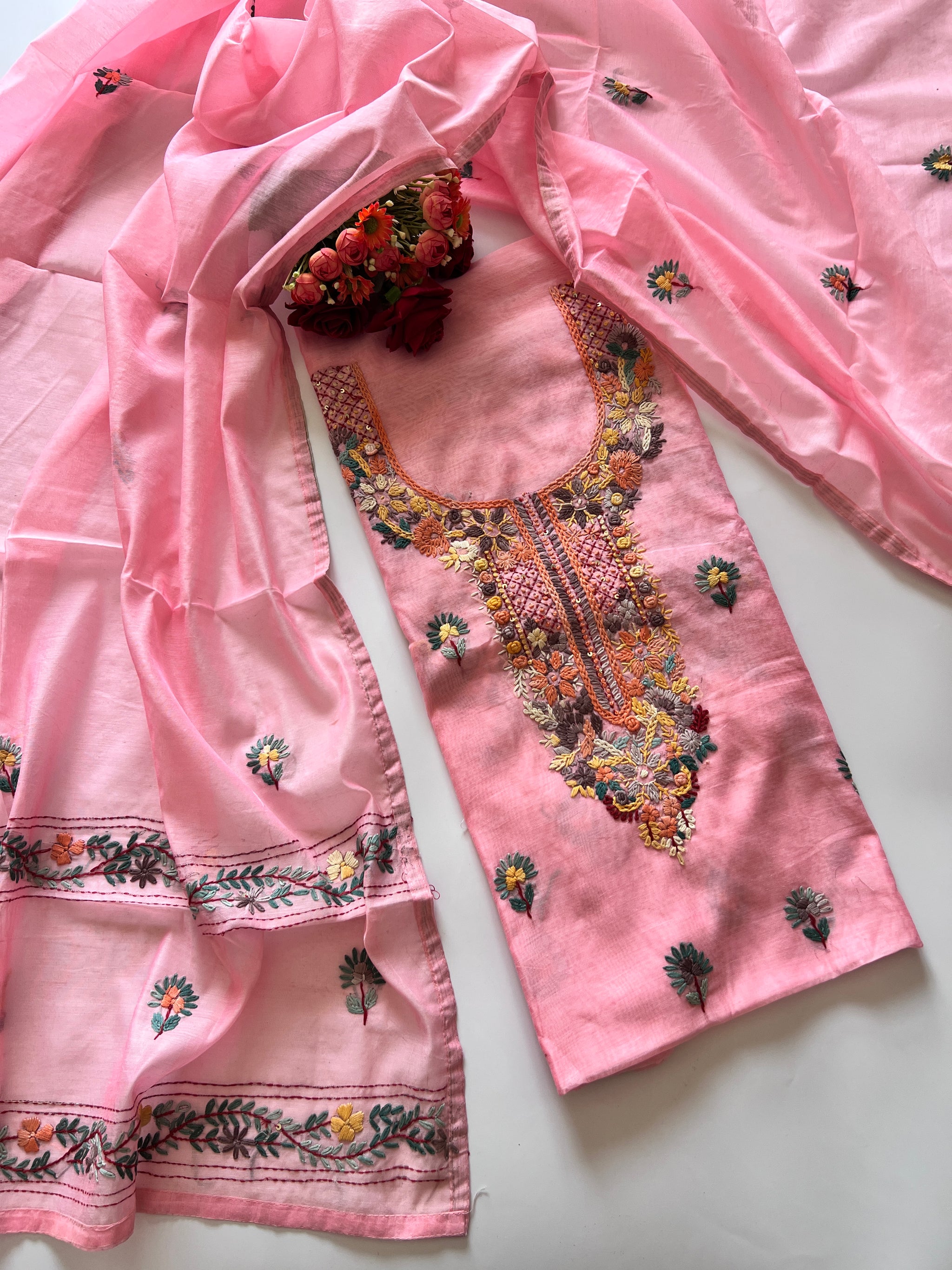 Knot embroidery Unstitched suit material 2 pc