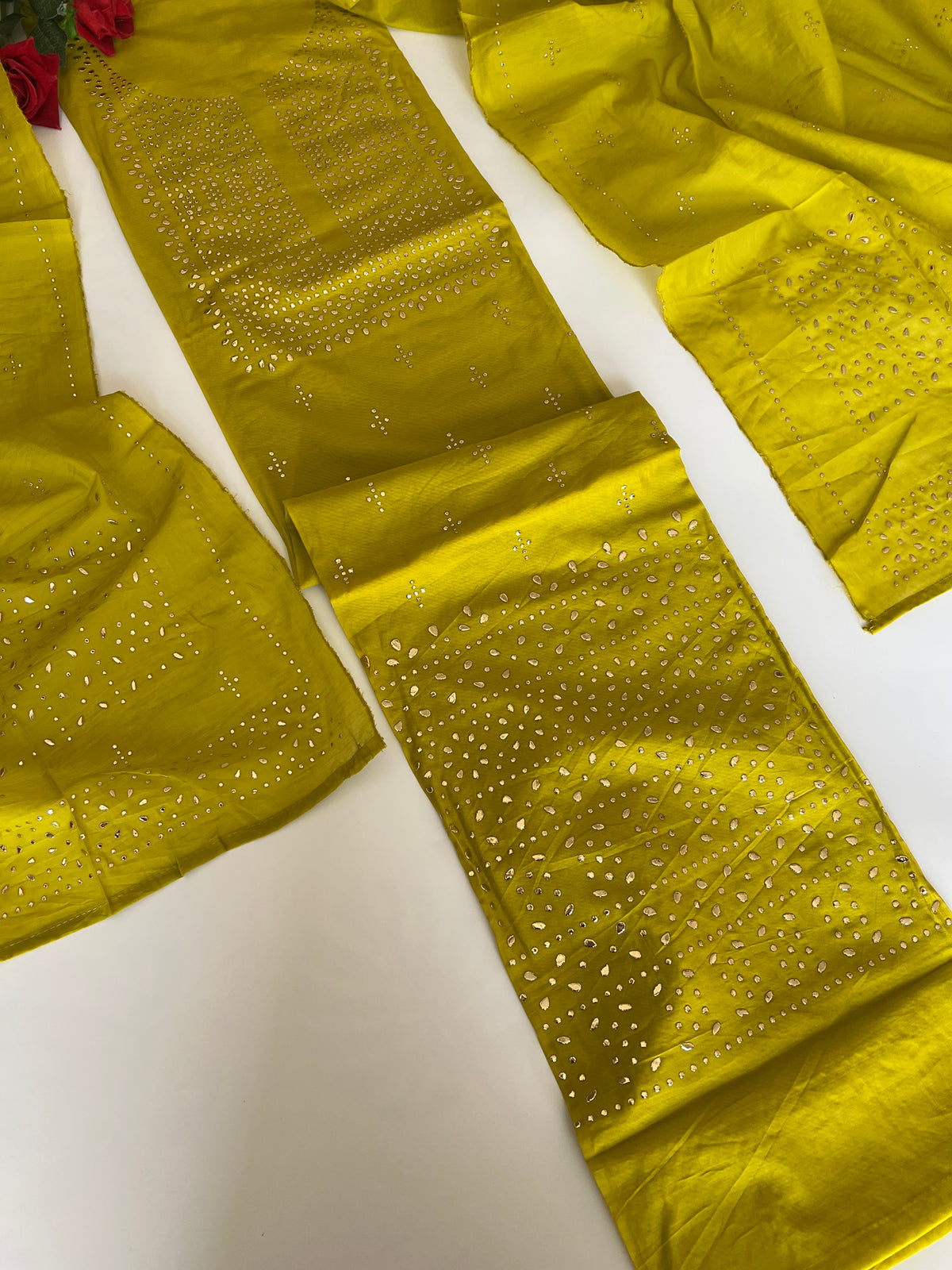 Mul Chanderi dress material with mukaish geometric