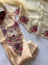 Yellow Sunflower Embroidery Crush dress material unstitched