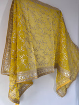 Yellow Organza Sabyasachi concept dupatta with all over embroidery