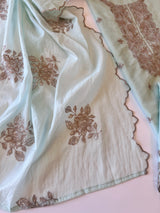 Pastel Blue Mul Chanderi Sequin embroidered Unstitched Suit