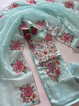 Blue Sunflower Embroidery Crush dress material unstitched