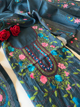 Blue Phulkari embroidery Unstitched suit material