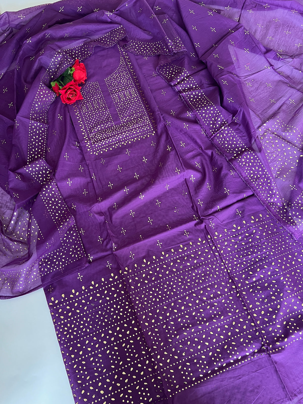 Purple Mul Chanderi dress material with mukaish geometric