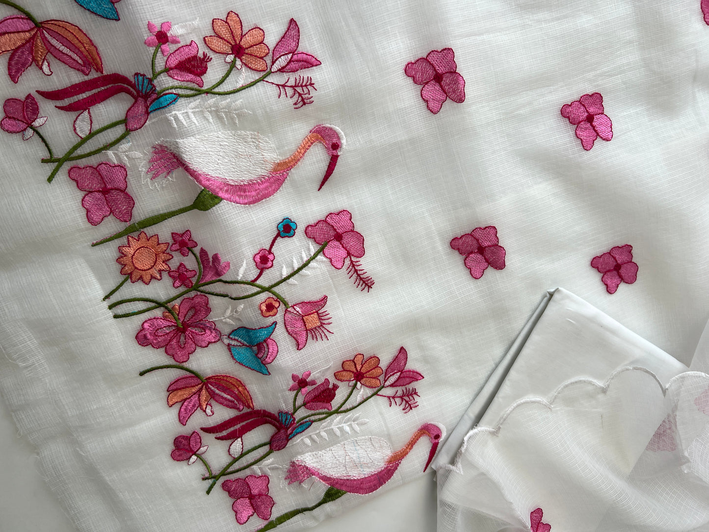 White Kotta embroidered kurta dupatta set Unstitched