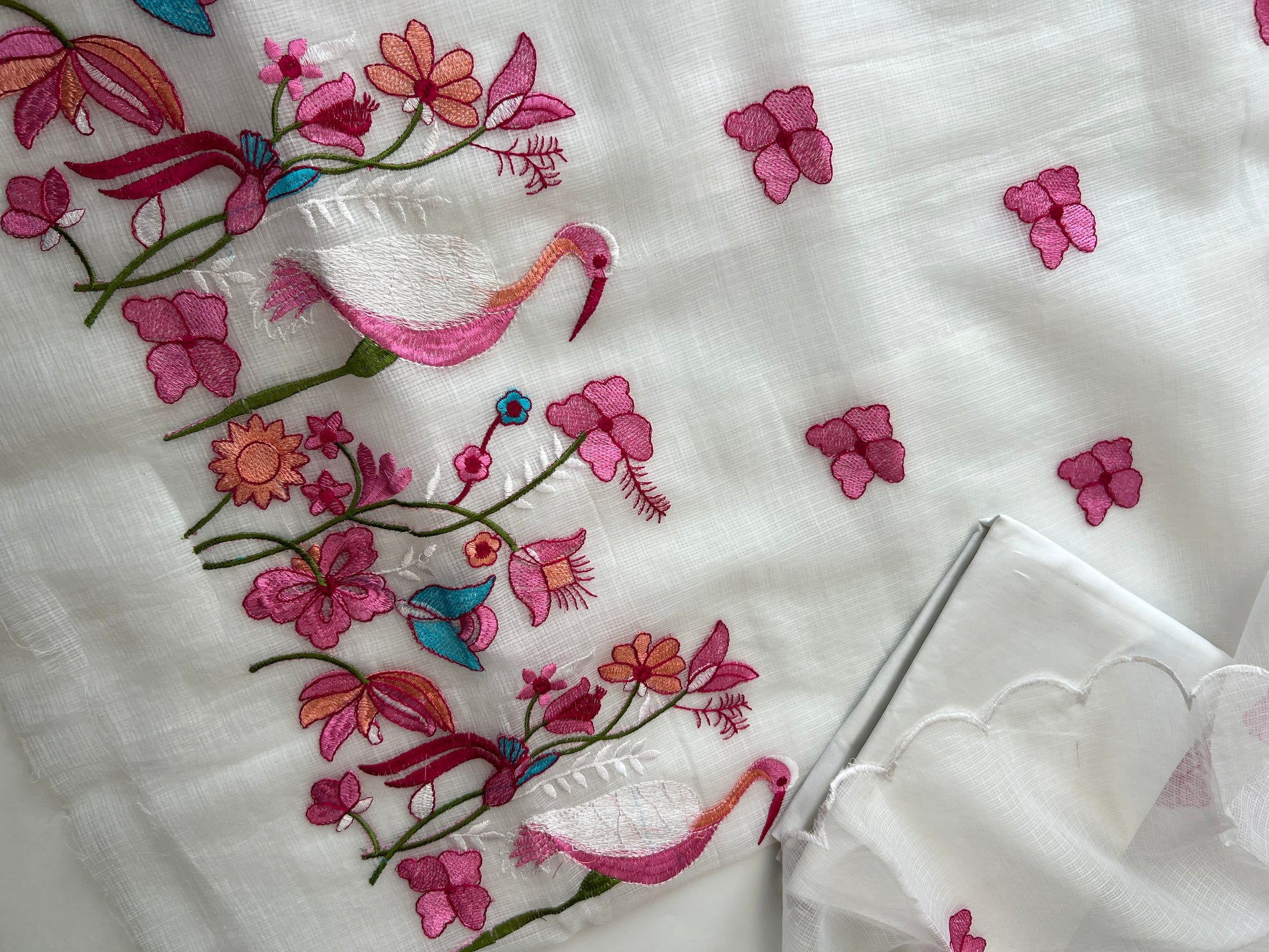 White Kotta embroidered kurta dupatta set Unstitched