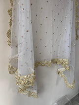 White Net dupatta with scallop border