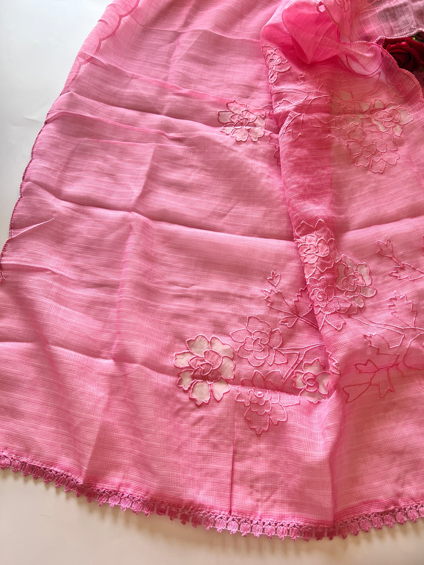 Pink Kotta cutwork Embroidered Unstitched Suit