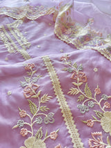 Purple Parsi Embroidered Organza Un-stitched Suit set