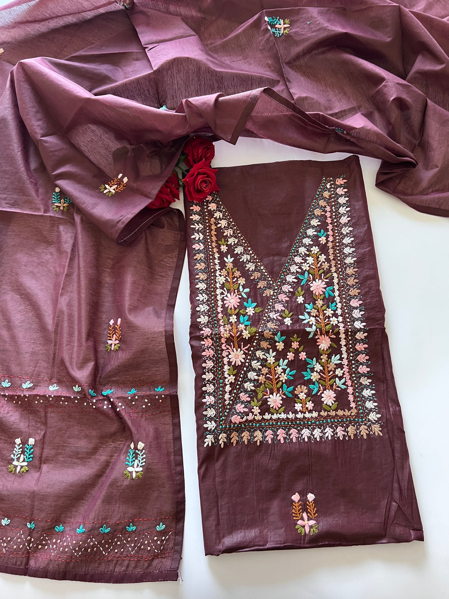 2 pc Knot embroidery Unstitched suit material