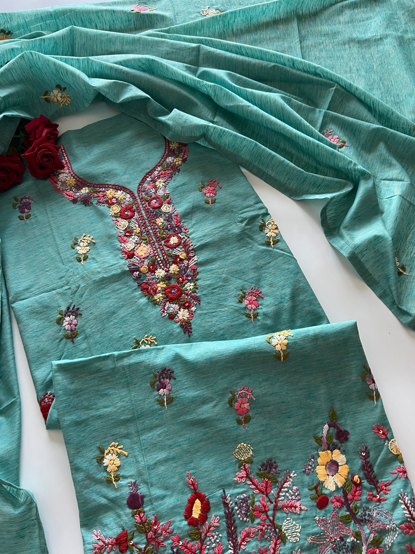 Knot embroidery Unstitched suit material 2 pc