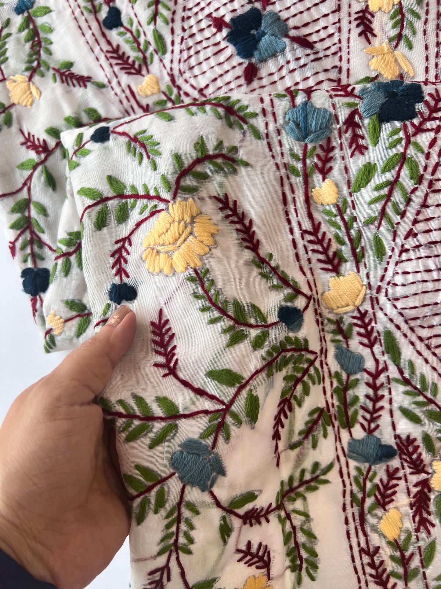 Chanderi Phulkari embroidery Unstitched suit material