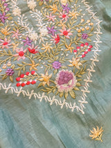 Blue Mul Chanderi Thread embroidered Unstitched Suit