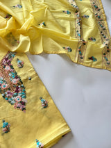 Yellow Knot embroidery Unstitched suit material 2 pc