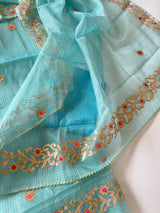 Blue Kotta with gotta embroidered kurta dupatta set Unstitched
