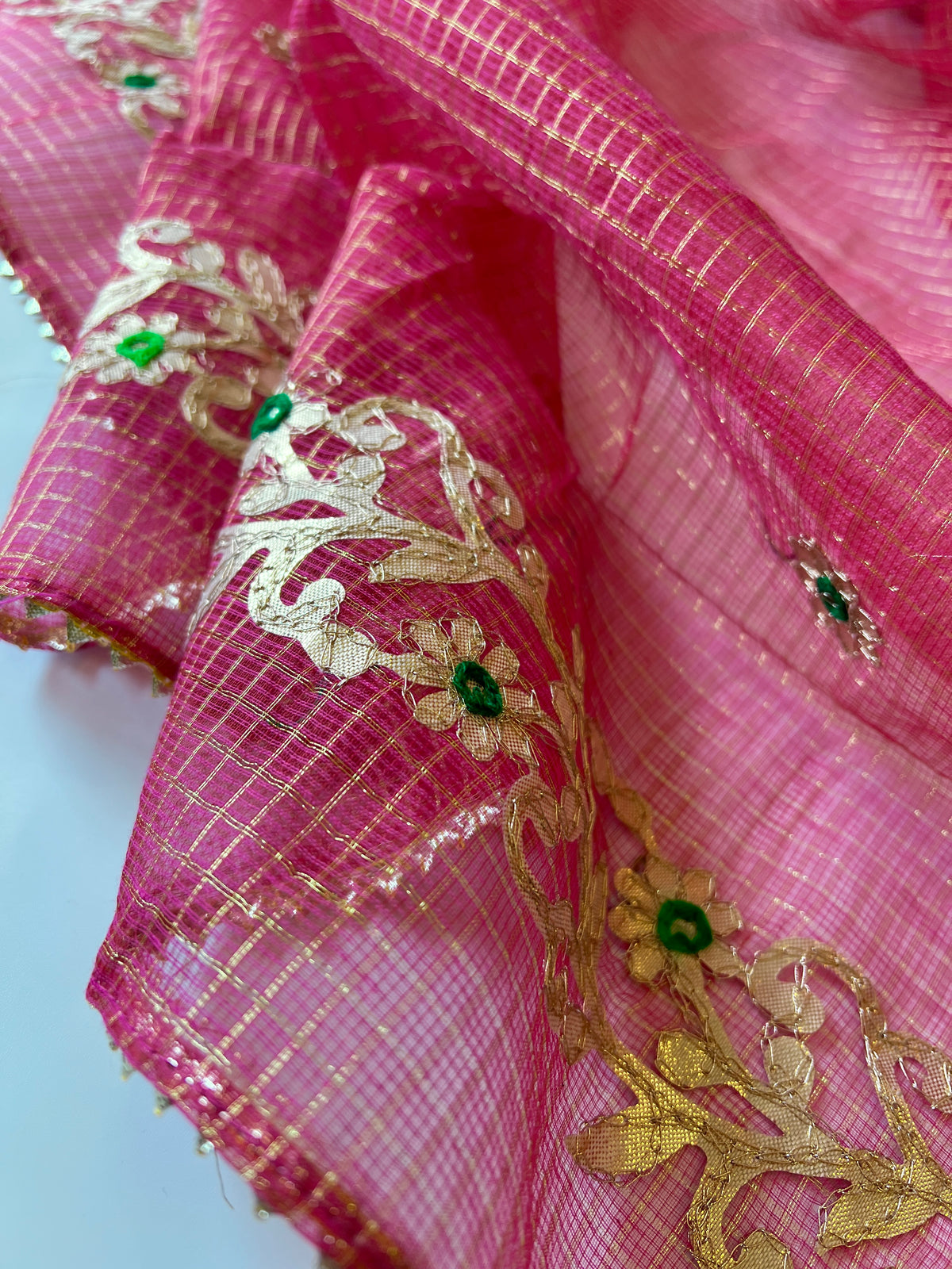 Red Kotta with kotta embroidered kurta dupatta set Unstitched