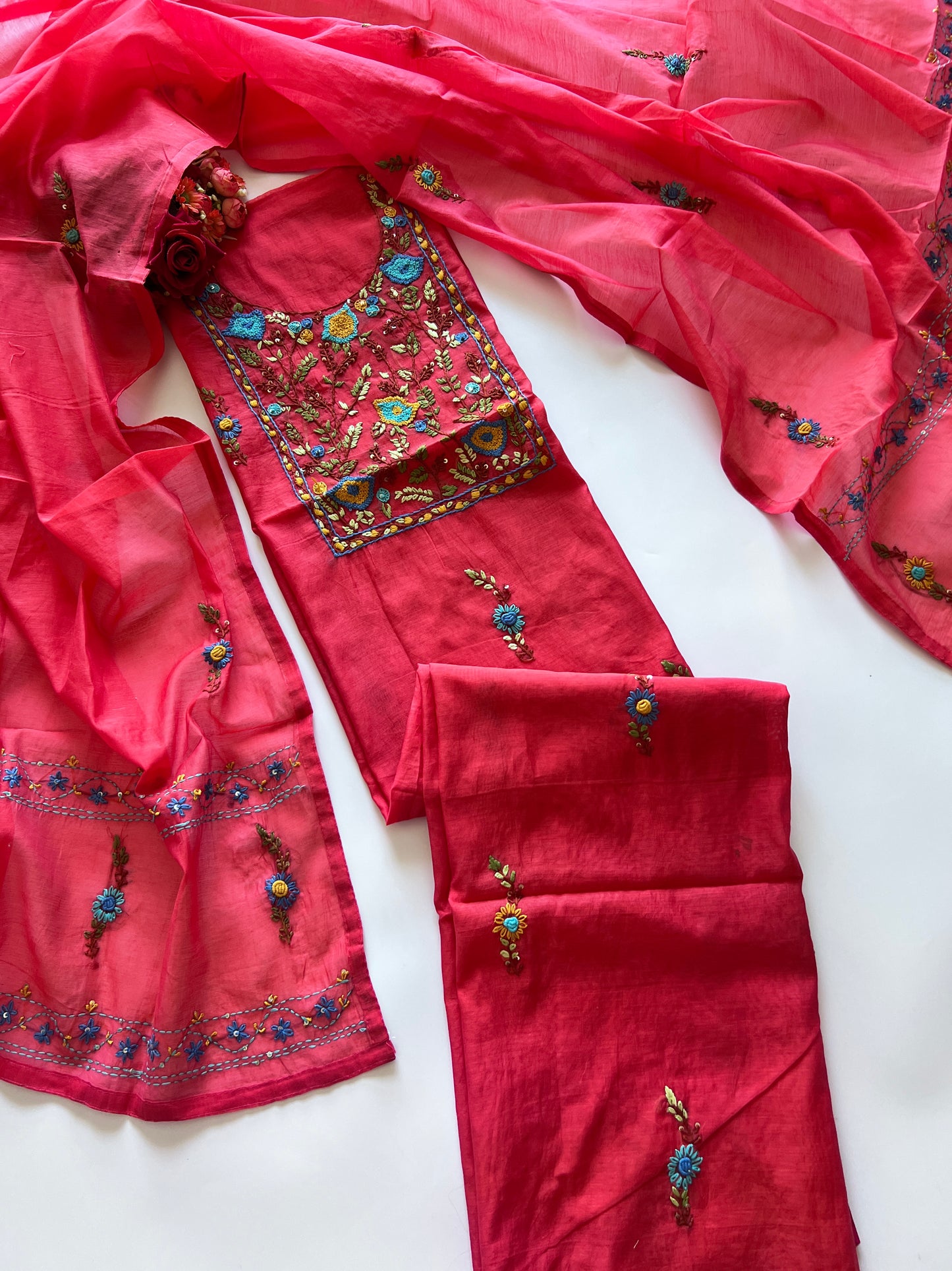 Knot embroidery Unstitched suit material 2 pc