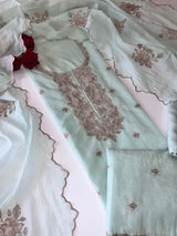 Pastel Blue Mul Chanderi Sequin embroidered Unstitched Suit