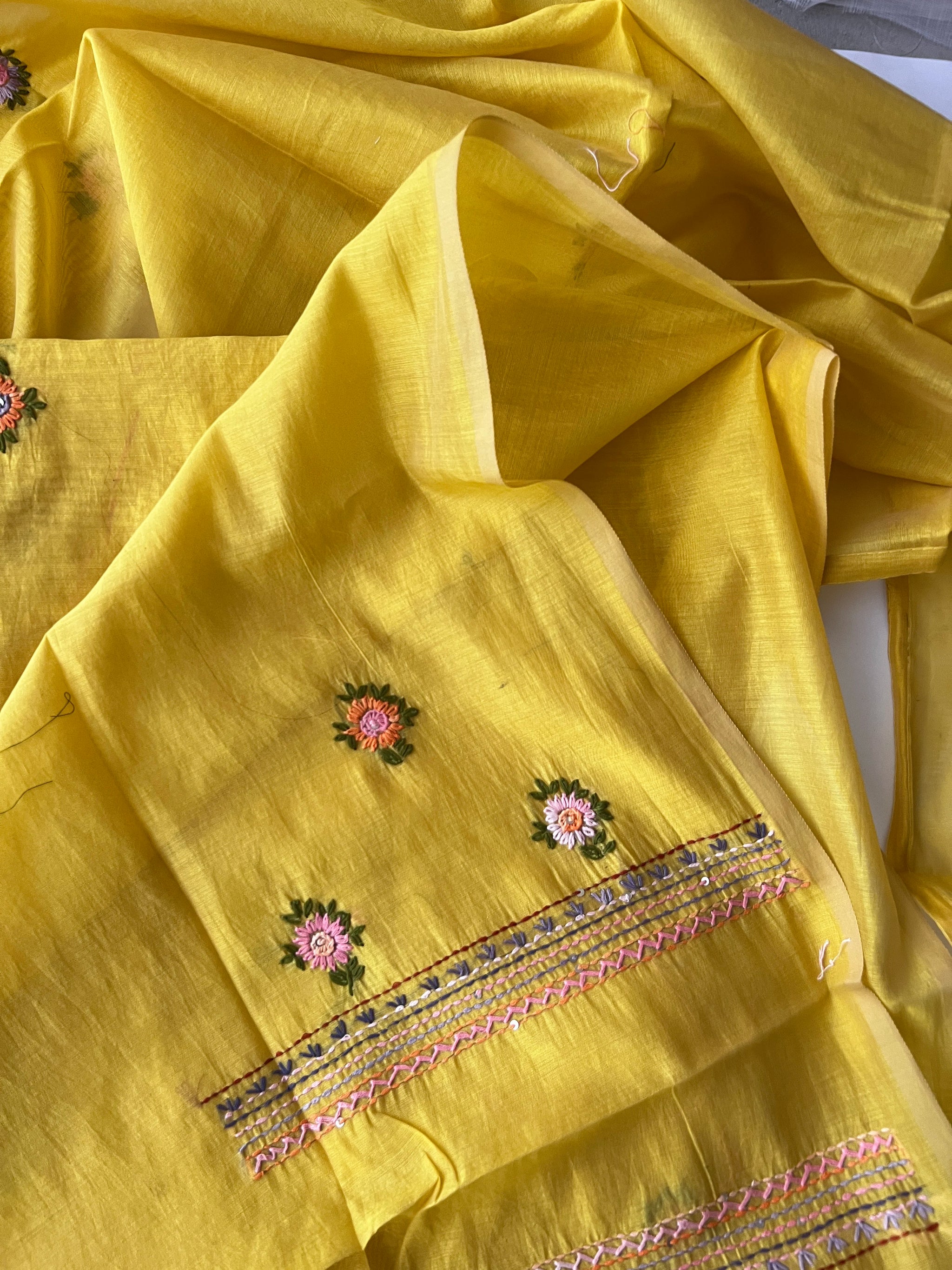 Chanderi knot embroidery Unstitched suit material