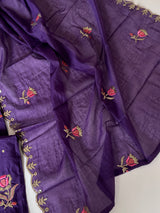 Purple Pitta with thread work on Mul Chanderi dress material - Unstitched Suit set